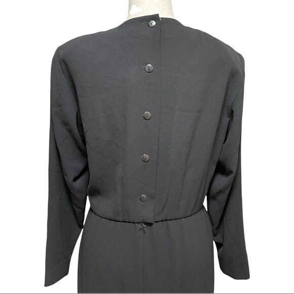 Liz Claiborne Vintage Black Long Sleeve Layered Ruffle Back Button Dress Sz 4 - Picture 5 of 16